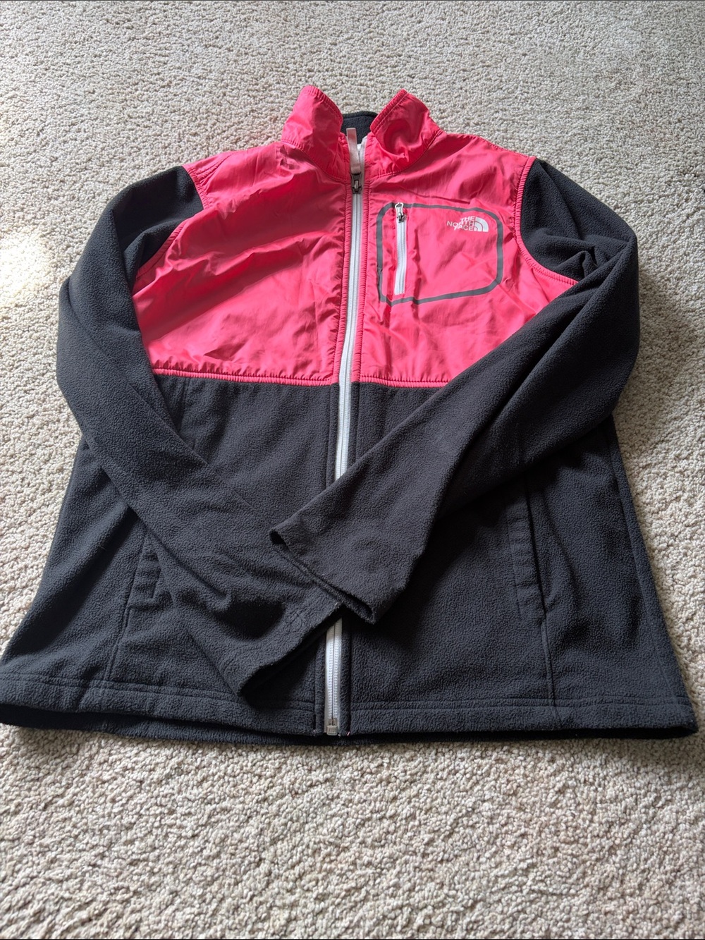The North Face Girls Black and Pink Full-Zip Fleece Jacket